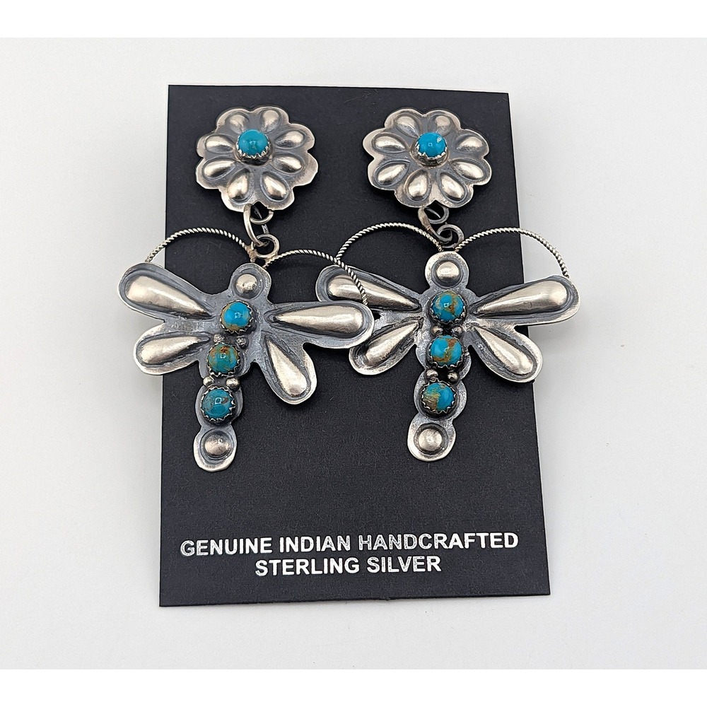 Navajo Earrings Dangle Dragonfly Signed Southwest Jewelry Native American *** - Picture 2 of 9